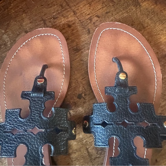 Tory Burch Phoebe Logo Thong Sandal Black 7.5 - Picture 6 of 10